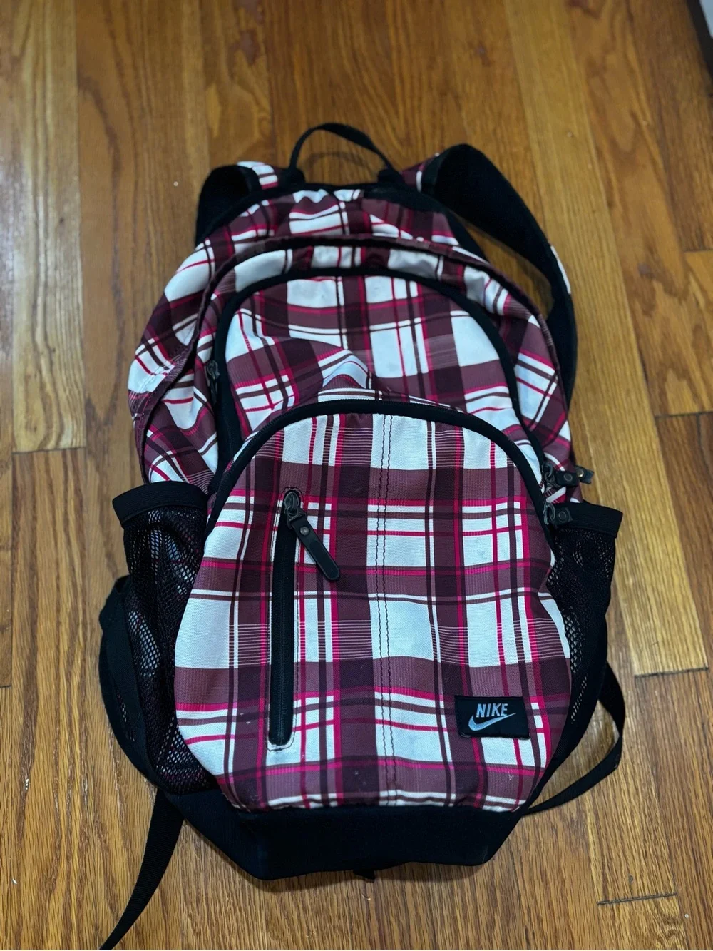 Nike White and Pink Plaid Men's Backpack